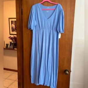Velvet Blue V-Neck Women's Midi Dress XL New